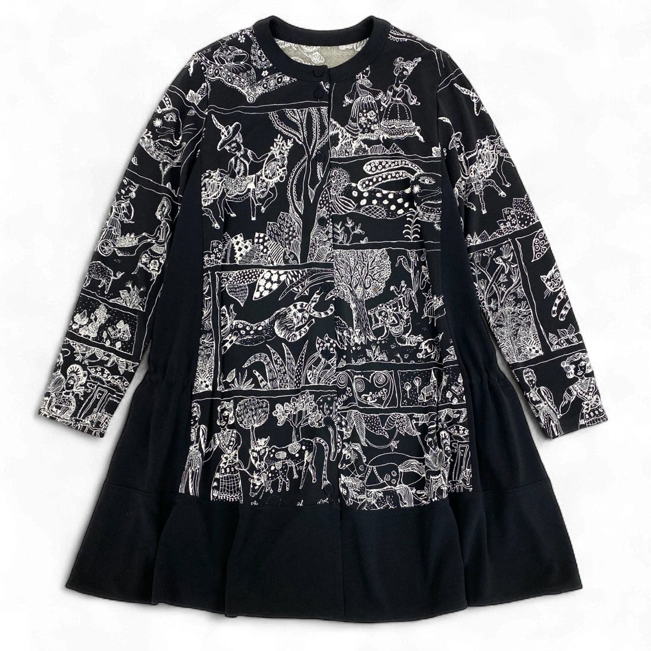 76k21 TOKUKO 1er VOL トクコプルミエヴォル 長袖シャツワンピース 総柄プリント アニマル柄 サイドリボン レディース 女性用 9 ブラックu02t