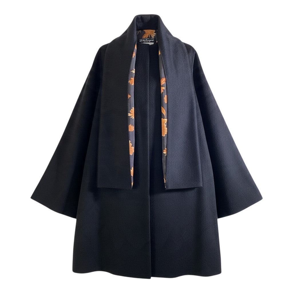93j23 《極美品》 Salvatore Ferragamo サルヴァトーレフェラガモ ノーカラーコート ロングジャケット F 38 ブラック カシミヤ100 レディースu02t