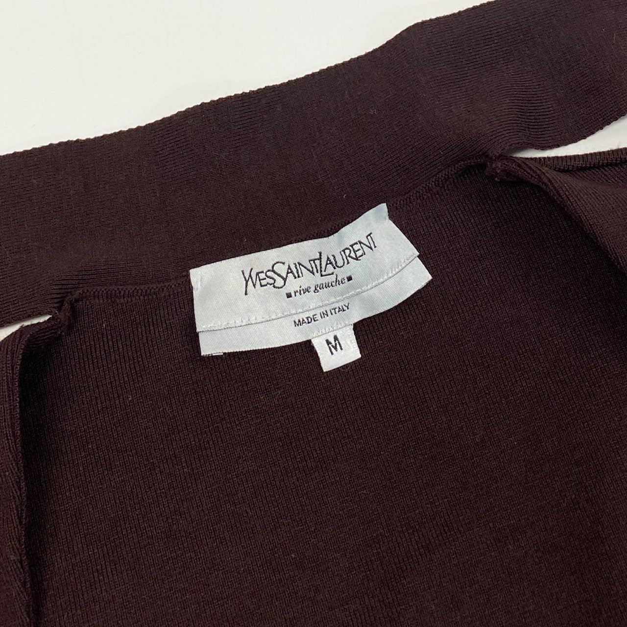 Eb26 Yves Saint Laurent rive gauche イヴサンローラン リブゴーシュ スクエアネック ボウタイ ニット トップス M ブラウン レディースu02t