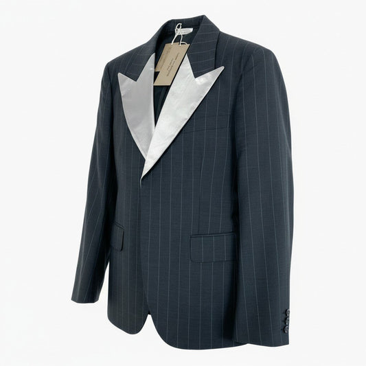 Aa26 COMME des GARCONS HOMME PLUS コムデギャルソン オムプリュス テーラードジャケット シルバー襟 ストライプ AD2020 PG-J037-051-1-1 XSサイズ グレー シルバー メンズo07t