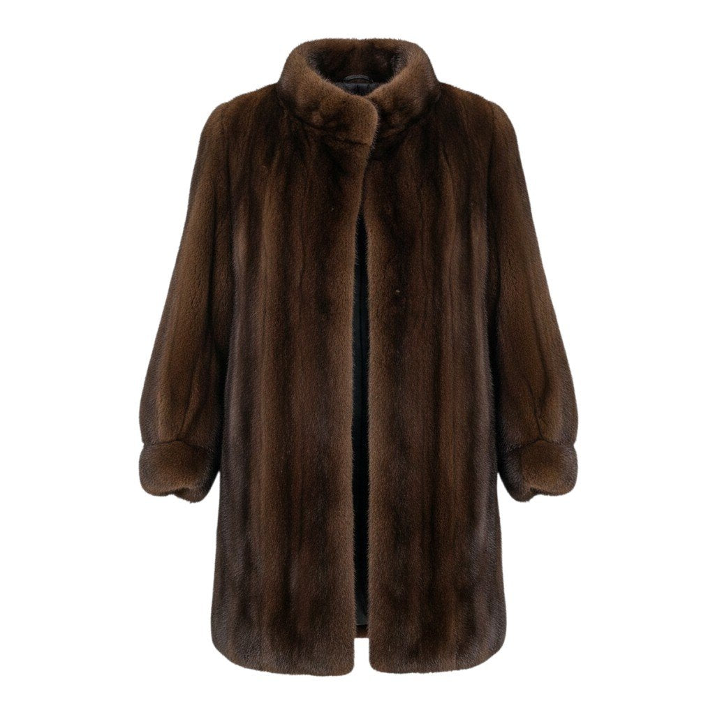 79f10 VALENTINO ヴァレンティノ 袖ボタン デミバフミンク ファーコート サイズF ブラウン 最高級本毛皮 Mink Fur Coatt18r