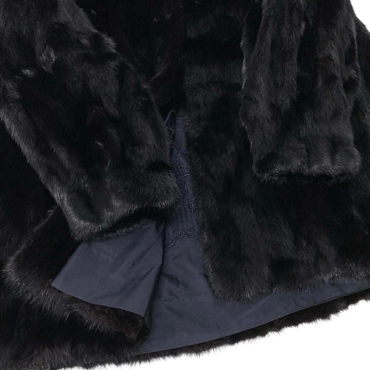 93h8 ダークミンク 超ロングコート 丈113cm サイズ13 ブラック 本毛皮 Dark Mink Fur Long Coat 裏地刺繍t18r