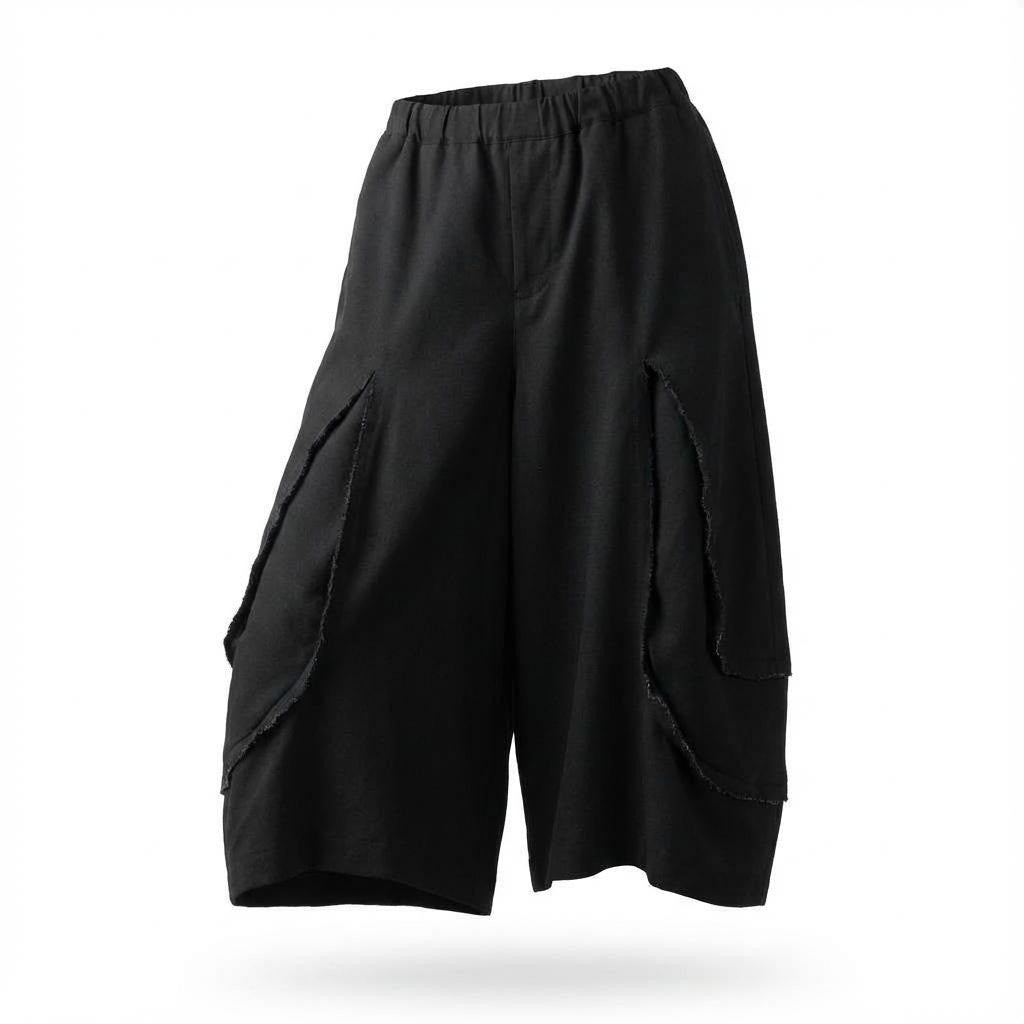 22l28 BLACK COMME des GARCONS ブラック コムデギャルソン 変形パンツ ガウチョパンツ ワイドパンツ ハーフパンツ 日本製 XSサイズ ブラック メンズ 男性用o07t