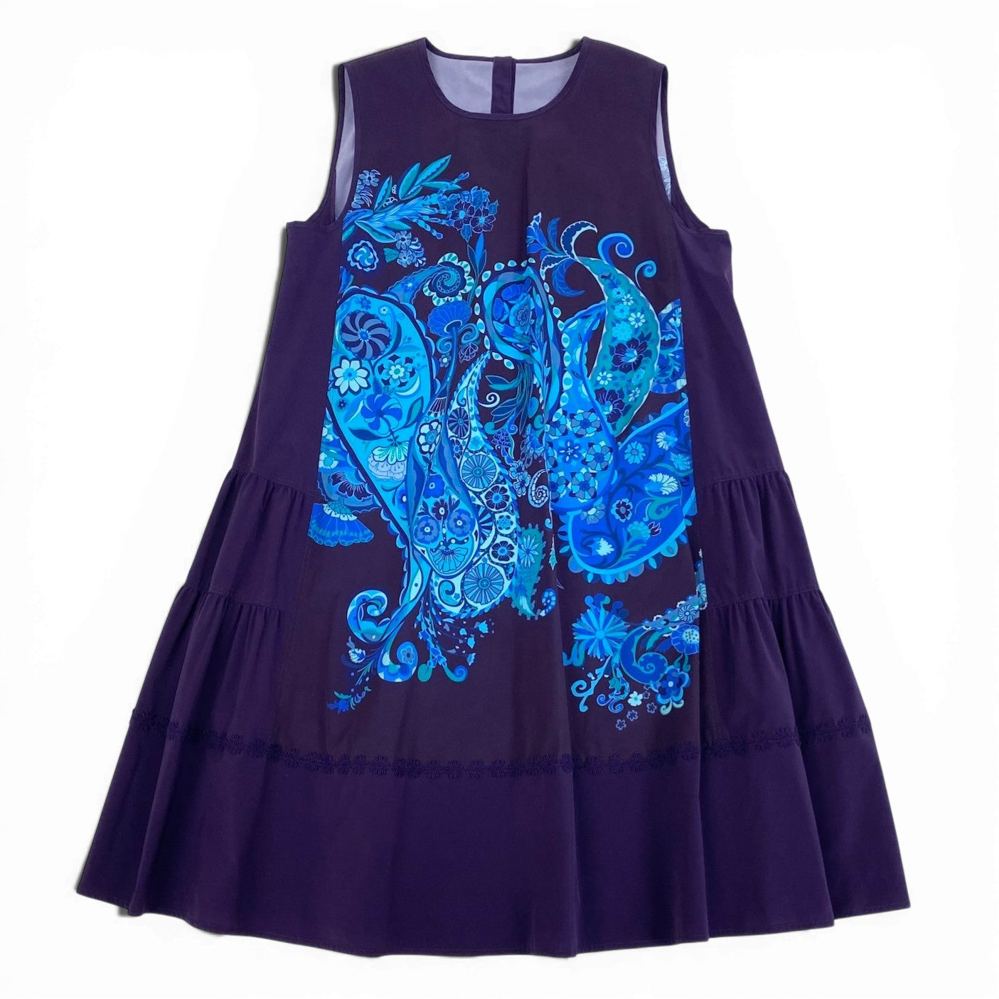 41c10 TOKUKO 1er VOL トクコプルミエヴォル ノースリーブワンピース Aライン 膝丈 花柄 ペイズリー柄 レディース 女性服 サイズ9 パープルu02t