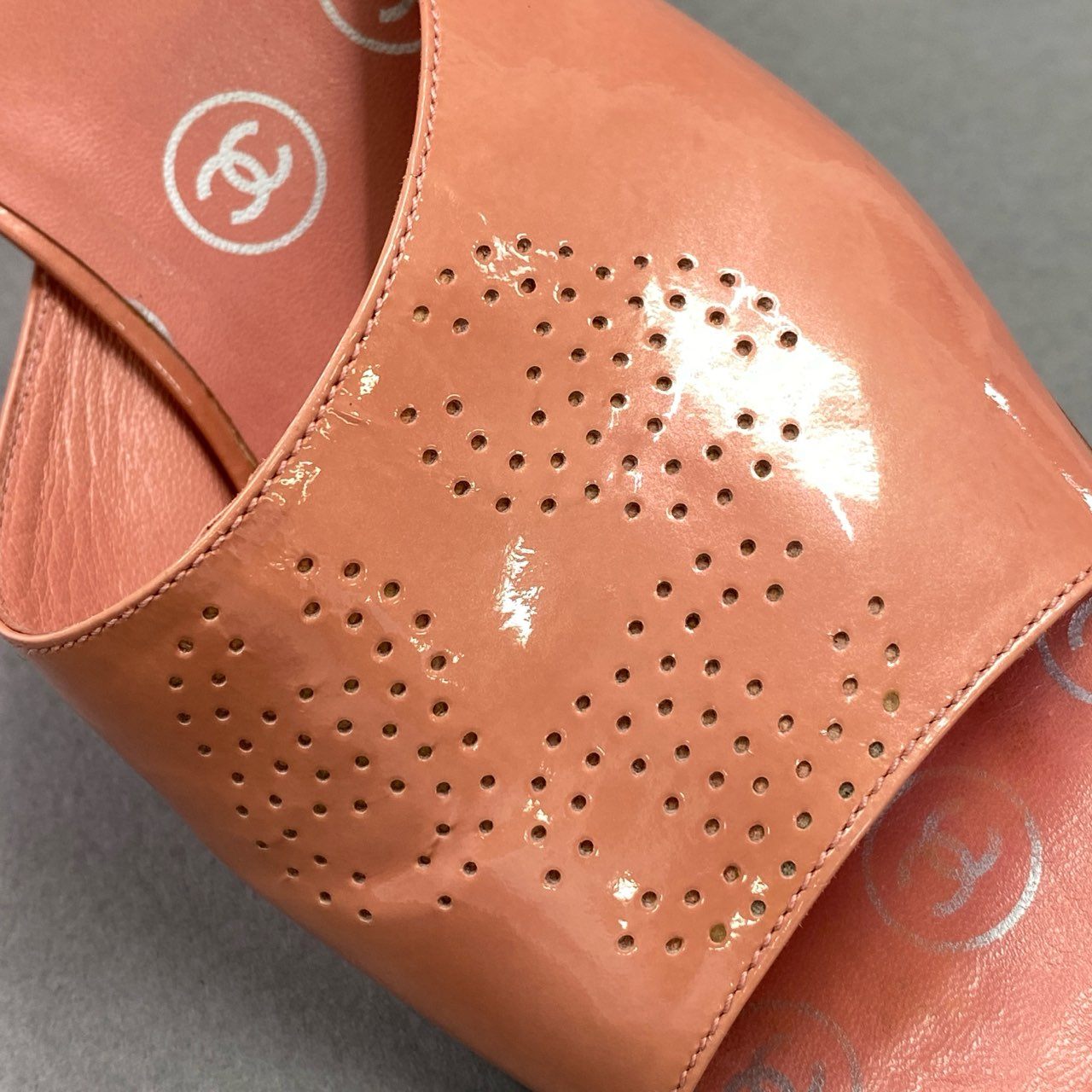 5d22 CHANEL シャネル ココマーク ミュール サンダル パンプス シューズ イタリア製 36 ピンク パテントレザー