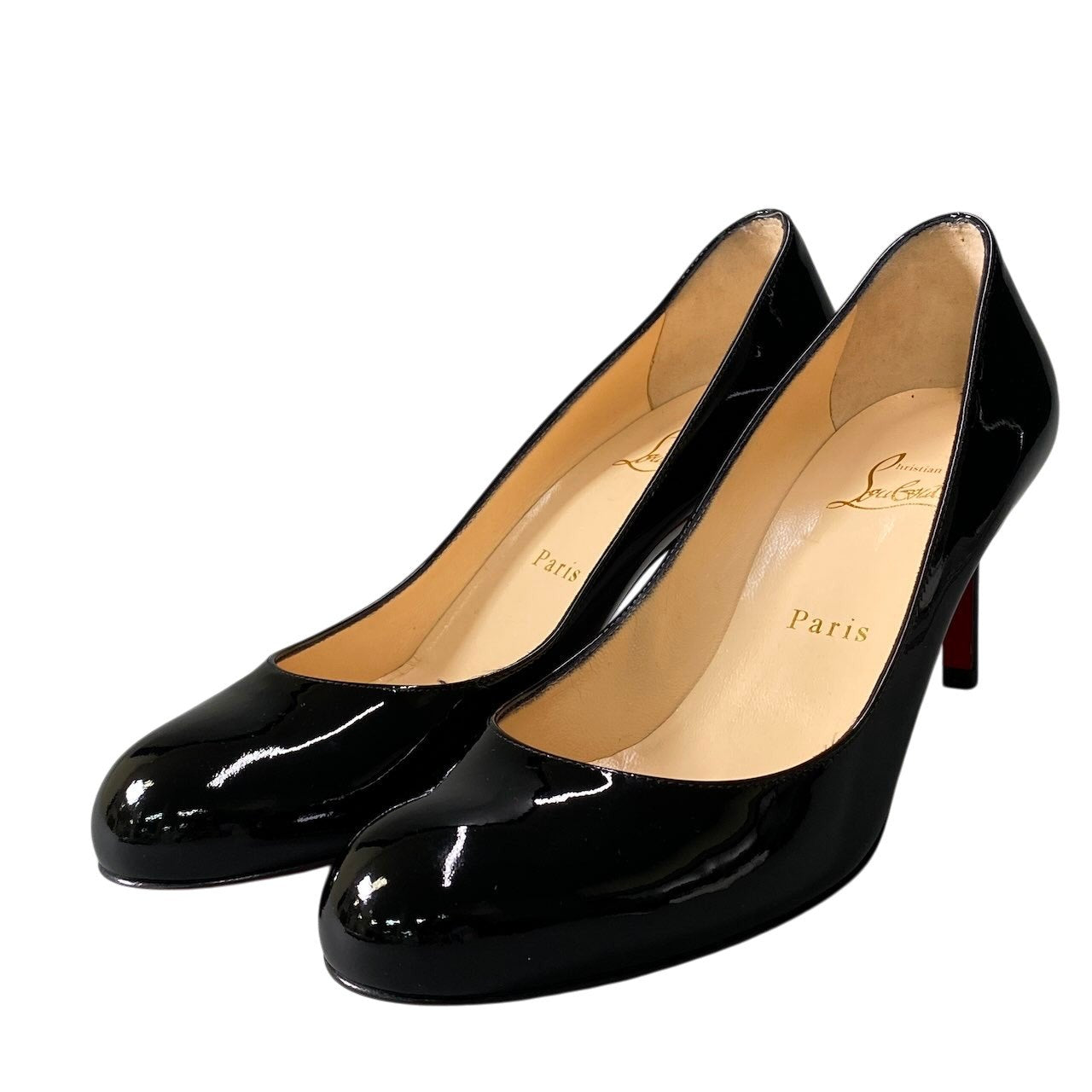 《極美品》 Christian Louboutin クリスチャンルブタン エナメルパンプス SIMPLE PUMP 70 PATENT CALF 38.5 ブラック パテントレザー 保存袋 箱 トップリフト付t18r