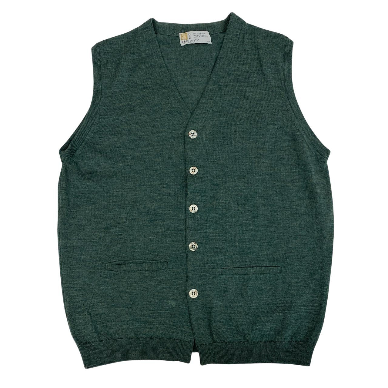 70a15 JOHN SMEDLEY ジョンスメドレー 英国製 ニットベスト ノースリーブカーディガン ハイゲージニット メンズ 紳士服 グリーン ウール100％u02t