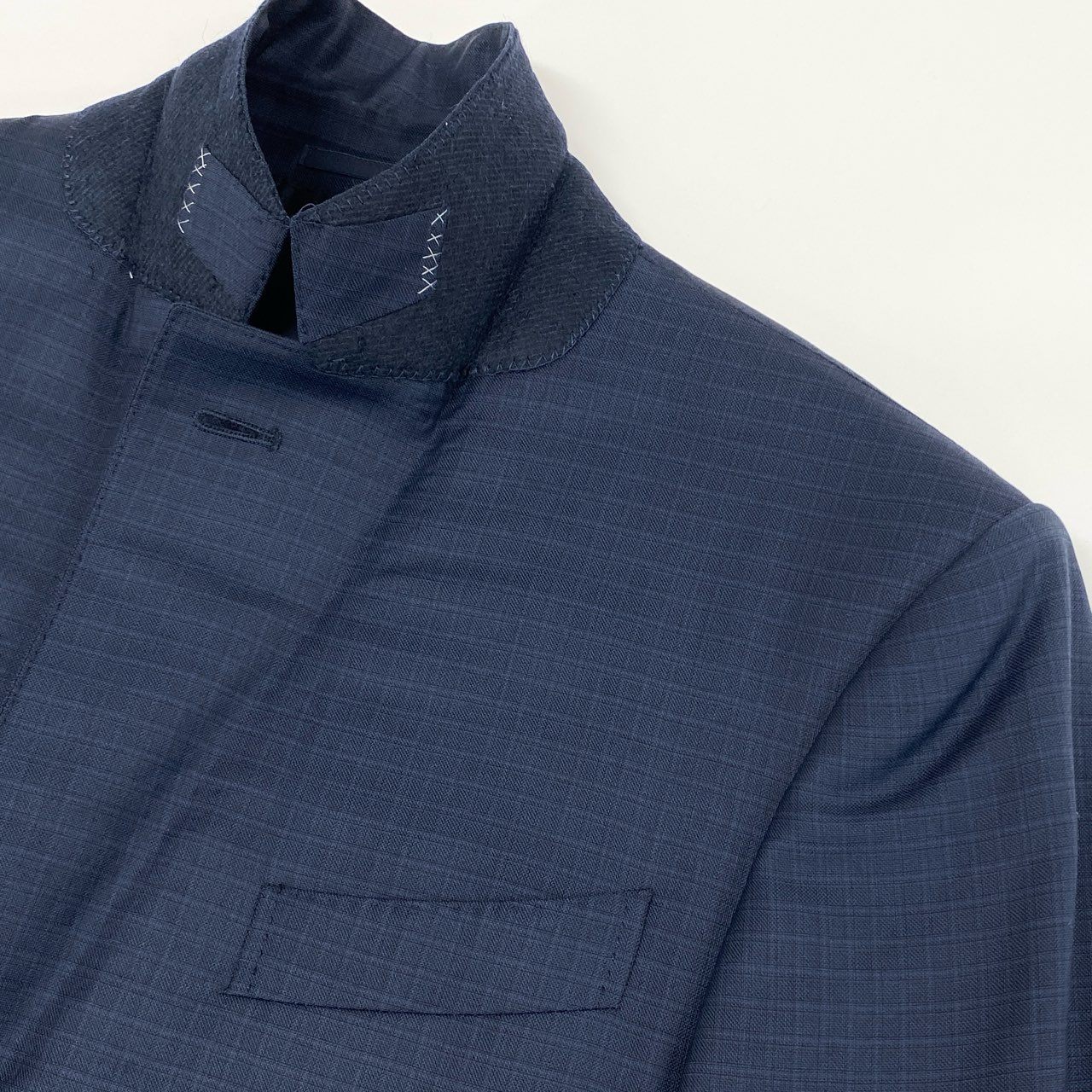 75f27 【美品】2022SS Ermenegildo Zegna エルメネジルドゼニア TOROFEO トロフェオ 2B シングルスーツ セットアップ ネイビー チェック サイズ7-46C メンズ ドレススーツ