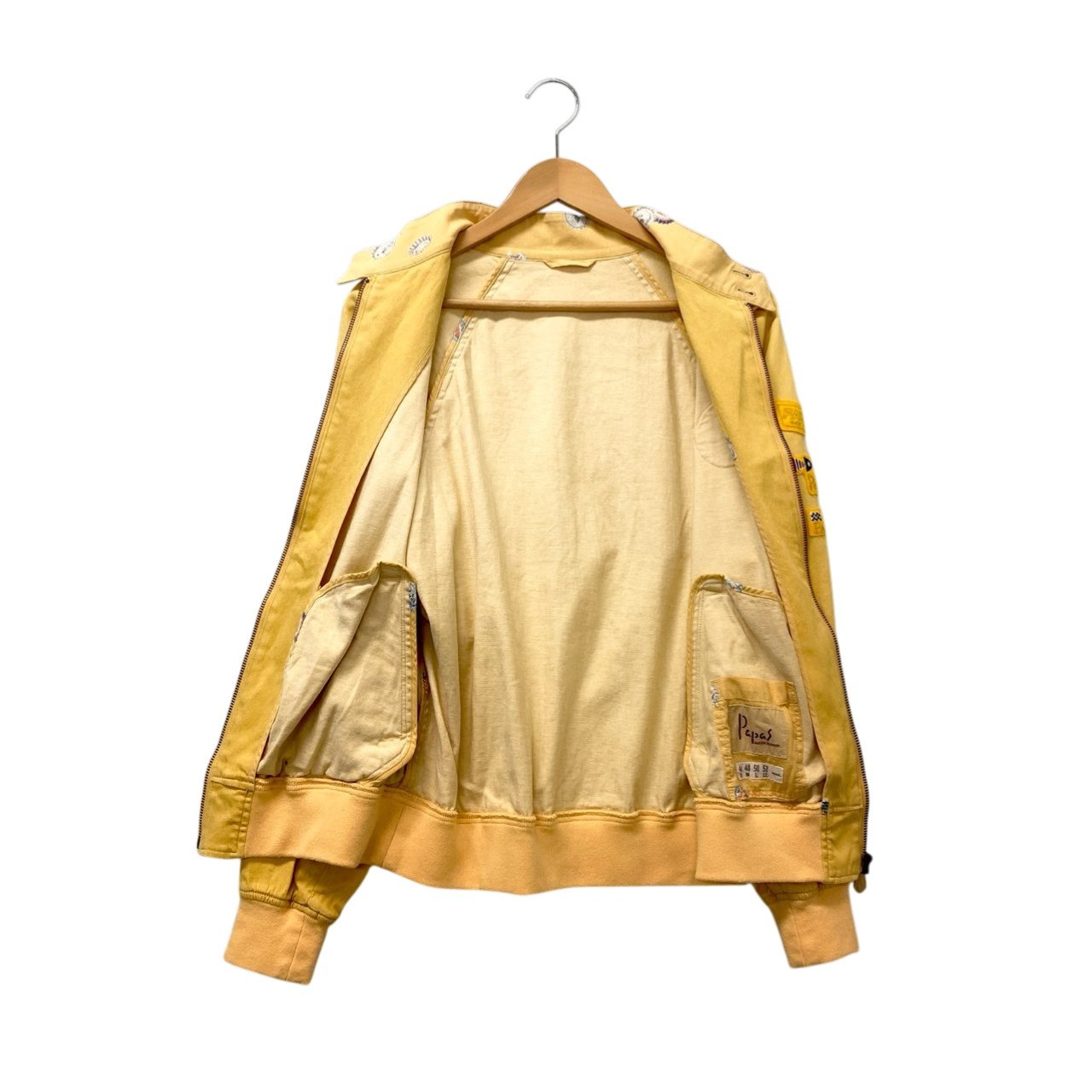 24c16 Papas パパス ジップアップブルゾン ジャケット ワッペン S イエロー コットンリネン メンズu02t