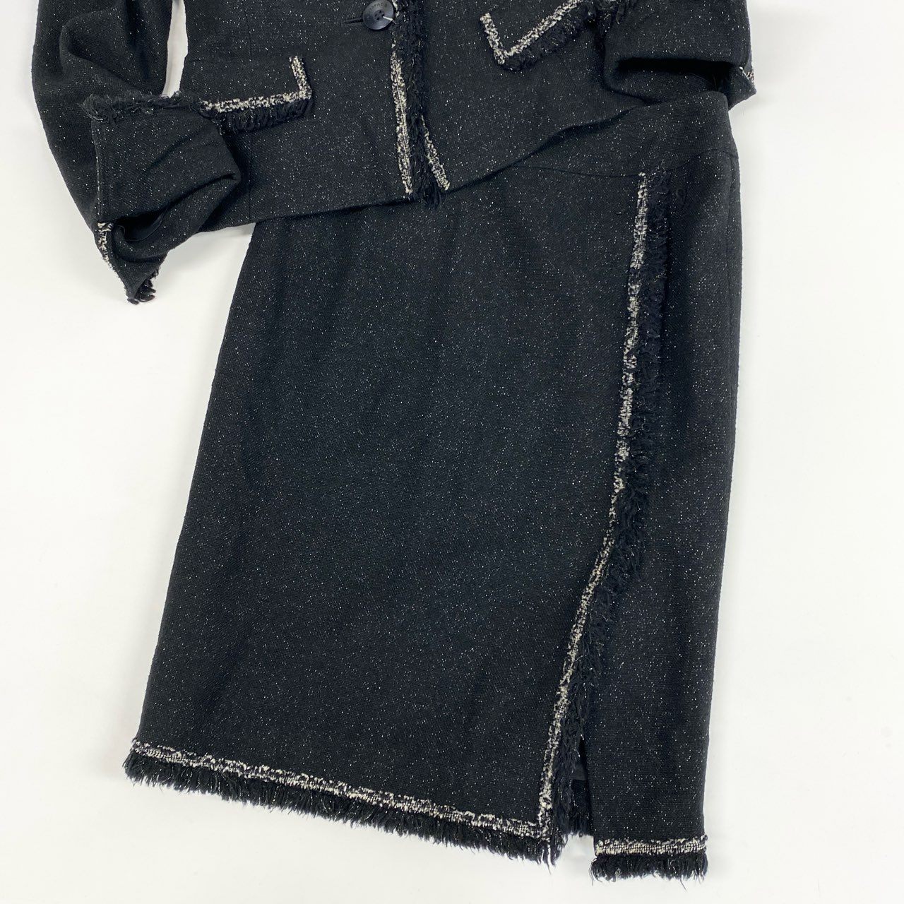 77j28 NOVESPAZIO ノーベスパジオ ツイードセットアップ ジャケット タイトスカート ラメ 033-250920 38サイズ ブラック レディースu02t