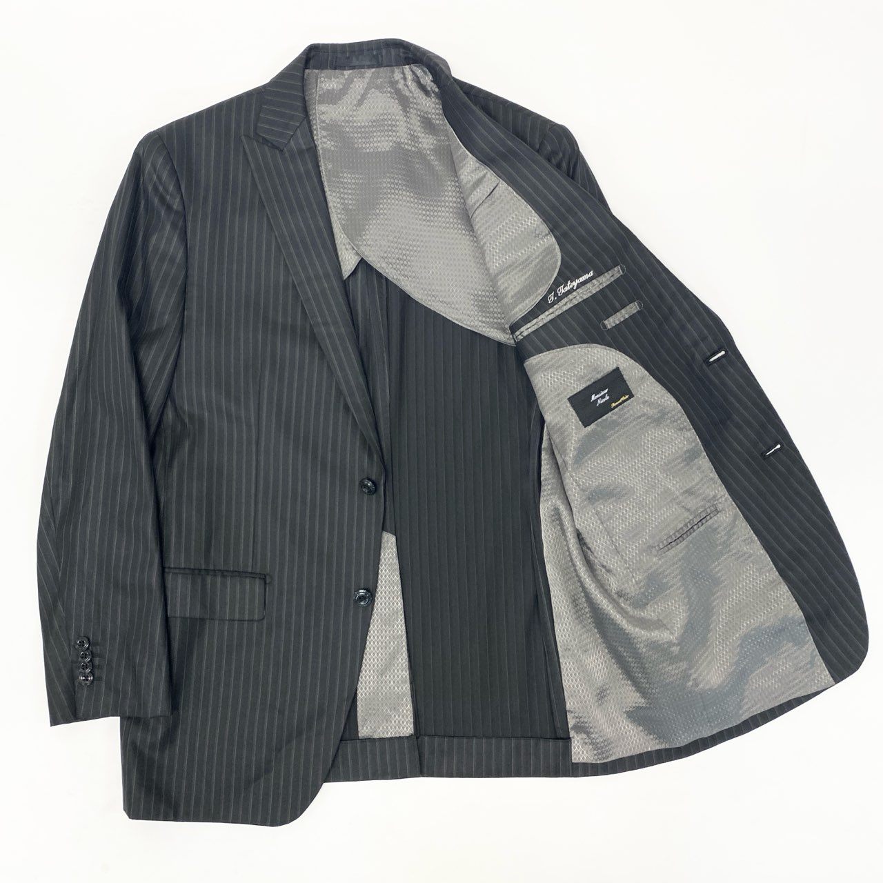 19k27 MONSIEUR NICOLE ムッシュニコル セットアップスーツ シングル 2B 背抜き ストライプ柄 ウールブレンド○ メンズ 紳士服 ブラックu02t