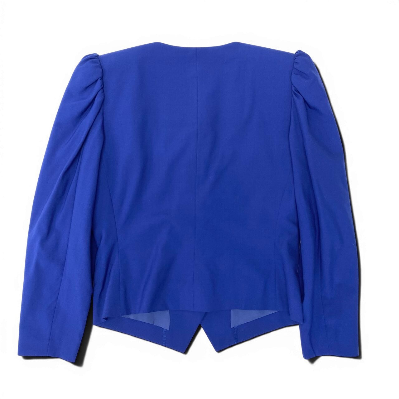 88g20 【美品】YVESAINTLAURENT イヴサンローラン パフショルダージャケット ノーカラージャケット アウター Sサイズ ブルー ウール100％ レディース 女性用u02t
