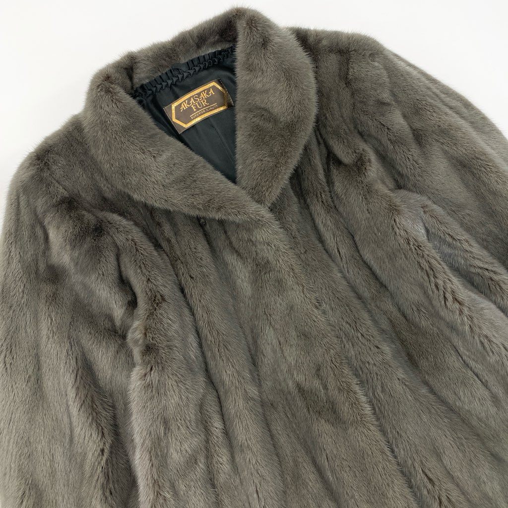 15l28 AKASAKA FUR 銀サガ SAGA MINK サガミンク 染めミンク ロングコート サイズF グレー 最高級本毛皮t18r