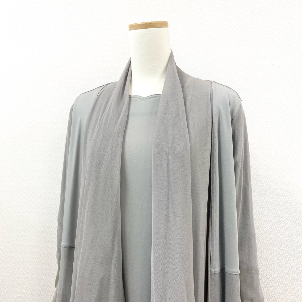 83Ⅼ2 TOKUKO 1er VOL トクコプルミエヴォル アンサンブル 7分袖ワンピース フリルスリーブ シアーカーディガン メッシュ 異素材切替 レディース 9 グレーu02t