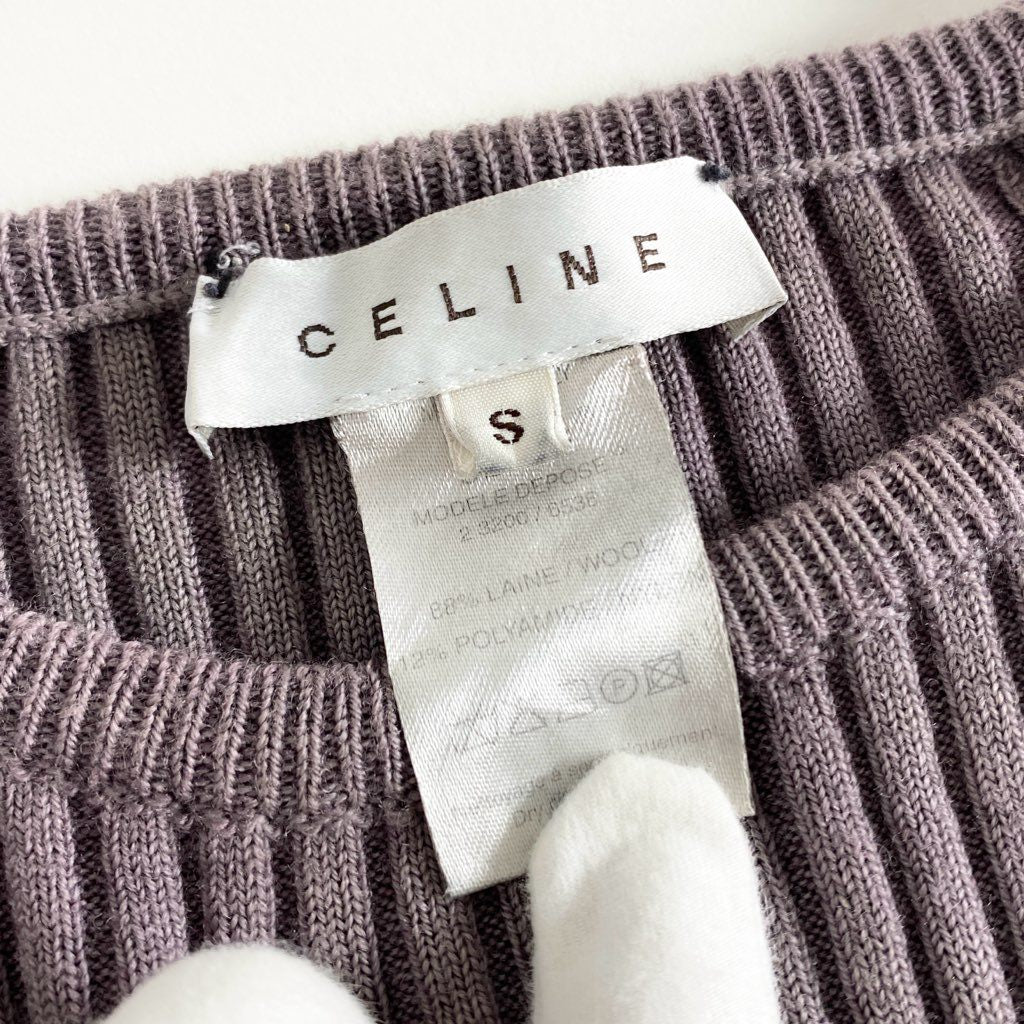 14e22 CELINE ヴィンテージ セリーヌ ウォッシュ加工 マカダム金具 リブニットセーター サイズＳ パープル レディース