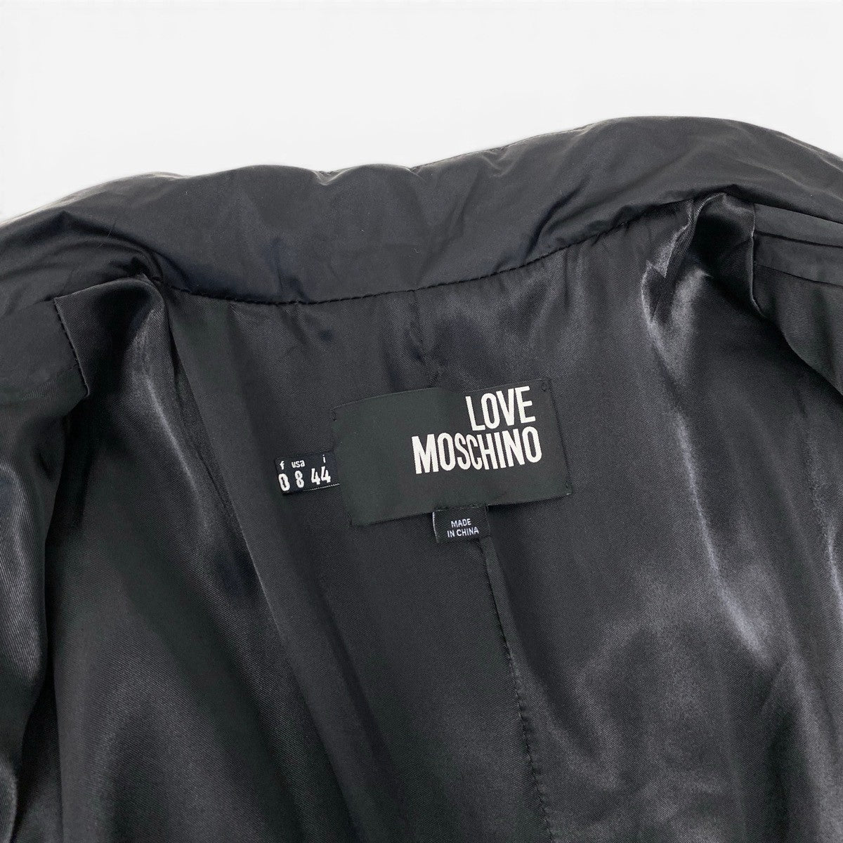 89g24 【美品】LOVE MOSCHINO ラブモスキーノ 中綿ロングコート キルティングコートジャケット ダブルジップ 44サイズ ブラック ゴールド ポリエステル100％ レディース 女性用k02i