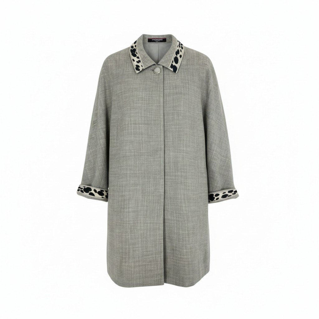 67k20《美品》 LEONARD FASHION レオナール ステンカラーコート ロングジャケット ウールシルク レディース 女性用 日本製 9AR グレーu02t