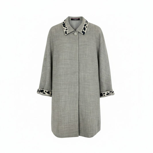 67k20《美品》 LEONARD FASHION レオナール ステンカラーコート ロングジャケット ウールシルク レディース 女性用 日本製 9AR グレーu02t