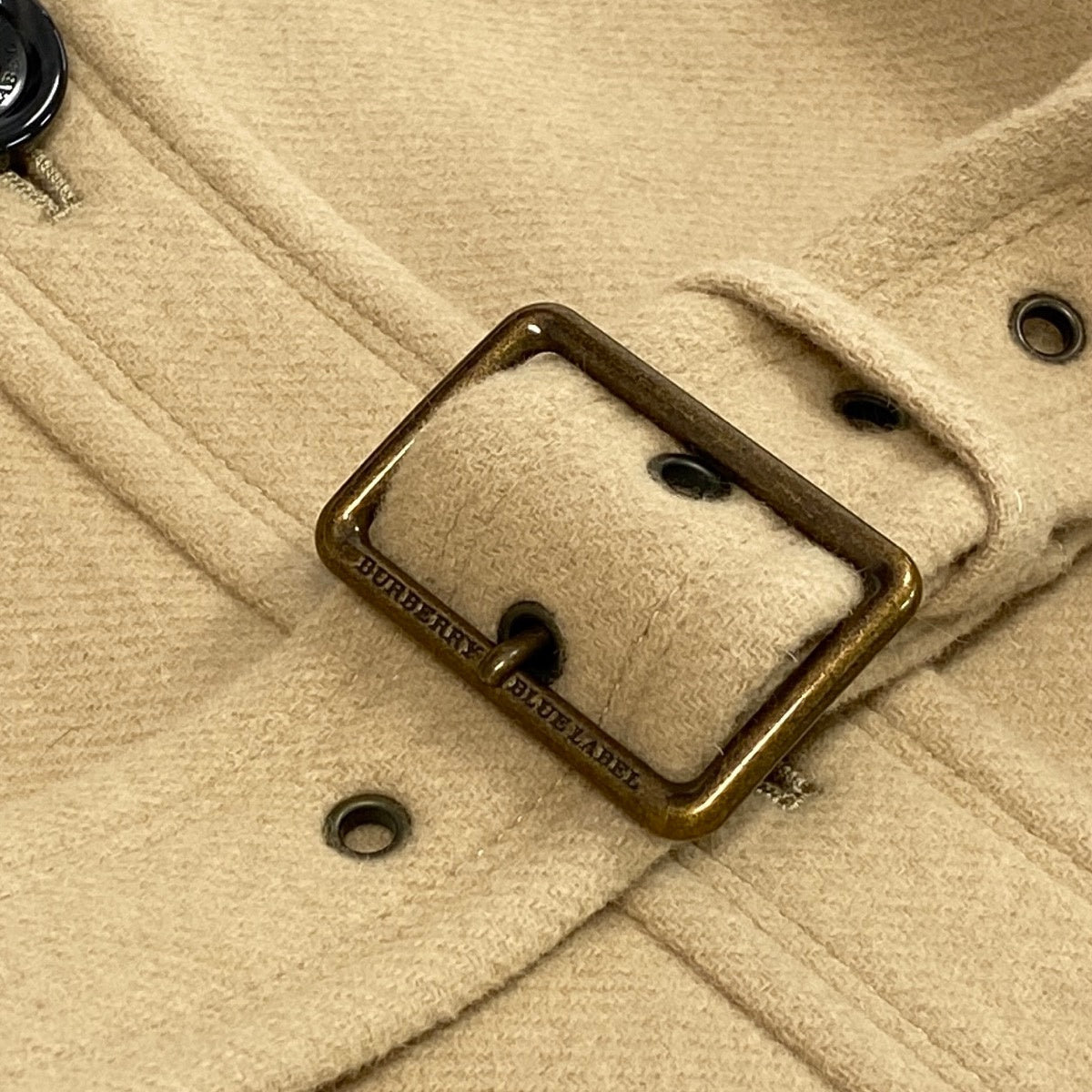 j23 BURBERRY BLUE LABEL スタンドカラーフーディーウールコート アウター 38サイズ ベージュ レディース 女性用u02t