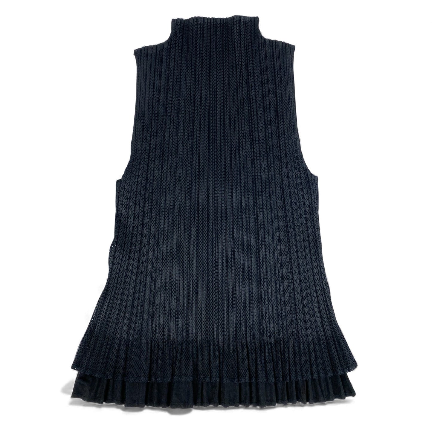 29k6《美品》 PLEATS PLEASE プリーツプリーズ 二重構造 メッシュ ノースリーブトップ PP14-JK672 3 ブラック ISSEY MIYAKE イッセイミヤケ タンクトップt18r