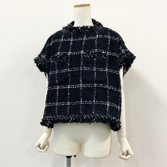 16h9《極美品》sacai サカイ 24SS ツイードプルオーバー オーバーサイズ  24-07144 サイズ1 ブラック ホワイト レディースk02i