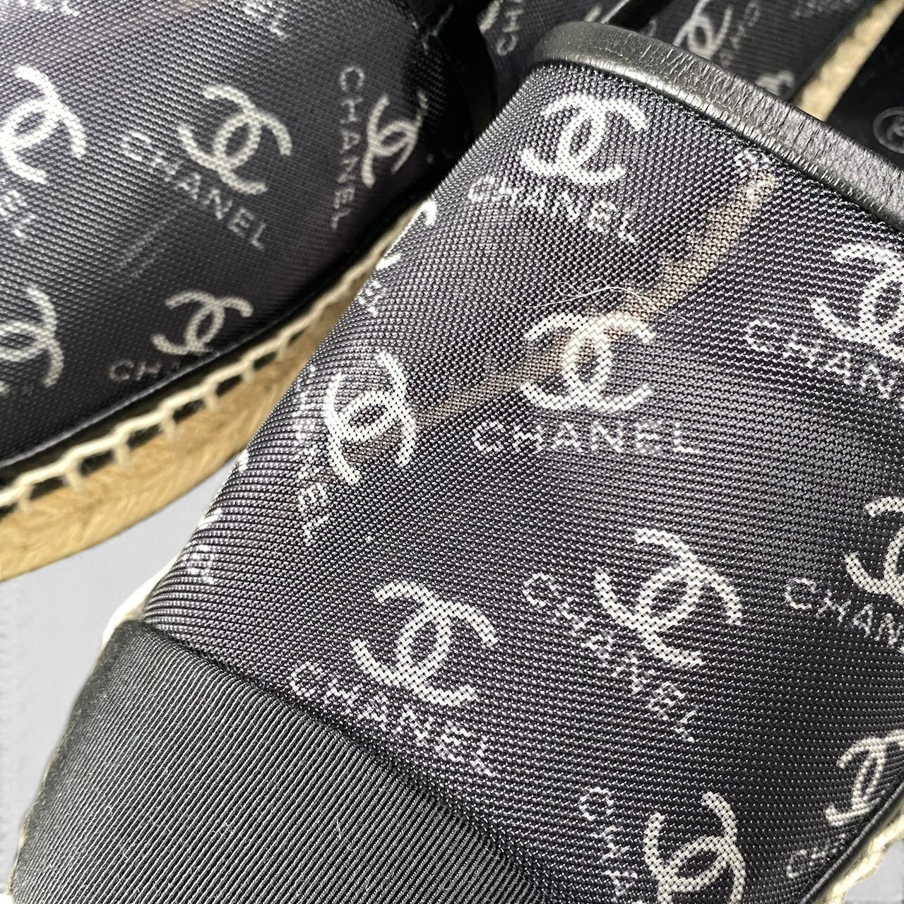 e18 【極美品】CHANEL エスパドリーユ ココマーク メッシュ シューズ G34673 38サイズ ブラック レディース 女性用k02i