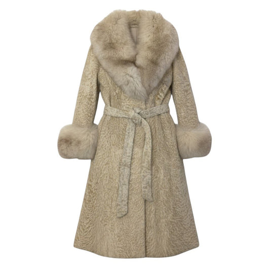 69i24 Jaiyo Mink フォックスファー カルガンラム ロングコート サイズF アイボリー 本毛皮 Fox Fur ＆ Karakul Lamb Fur Coatt18r