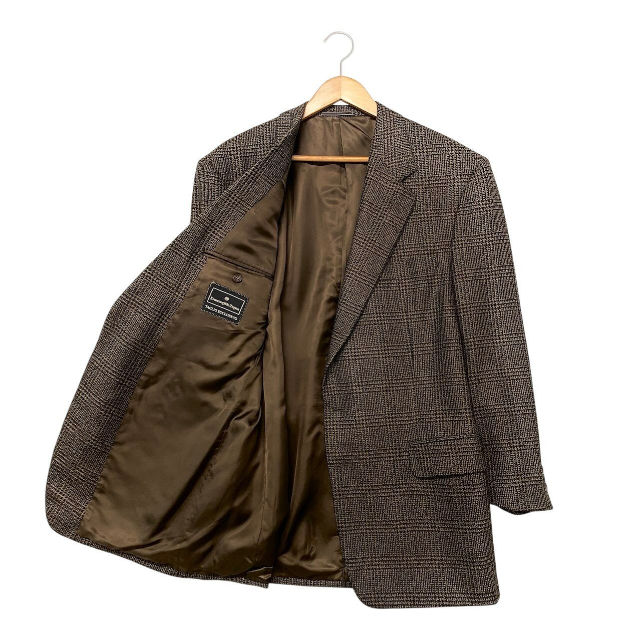 54h21 Ermenegildo Zegna エルメネジルドゼニア TAGLIO ESCLUSIVO テーラードジャケット グレンチェック カシミヤ混 サイズ54 ブラウン ネイビー メンズ 紳士服o07t