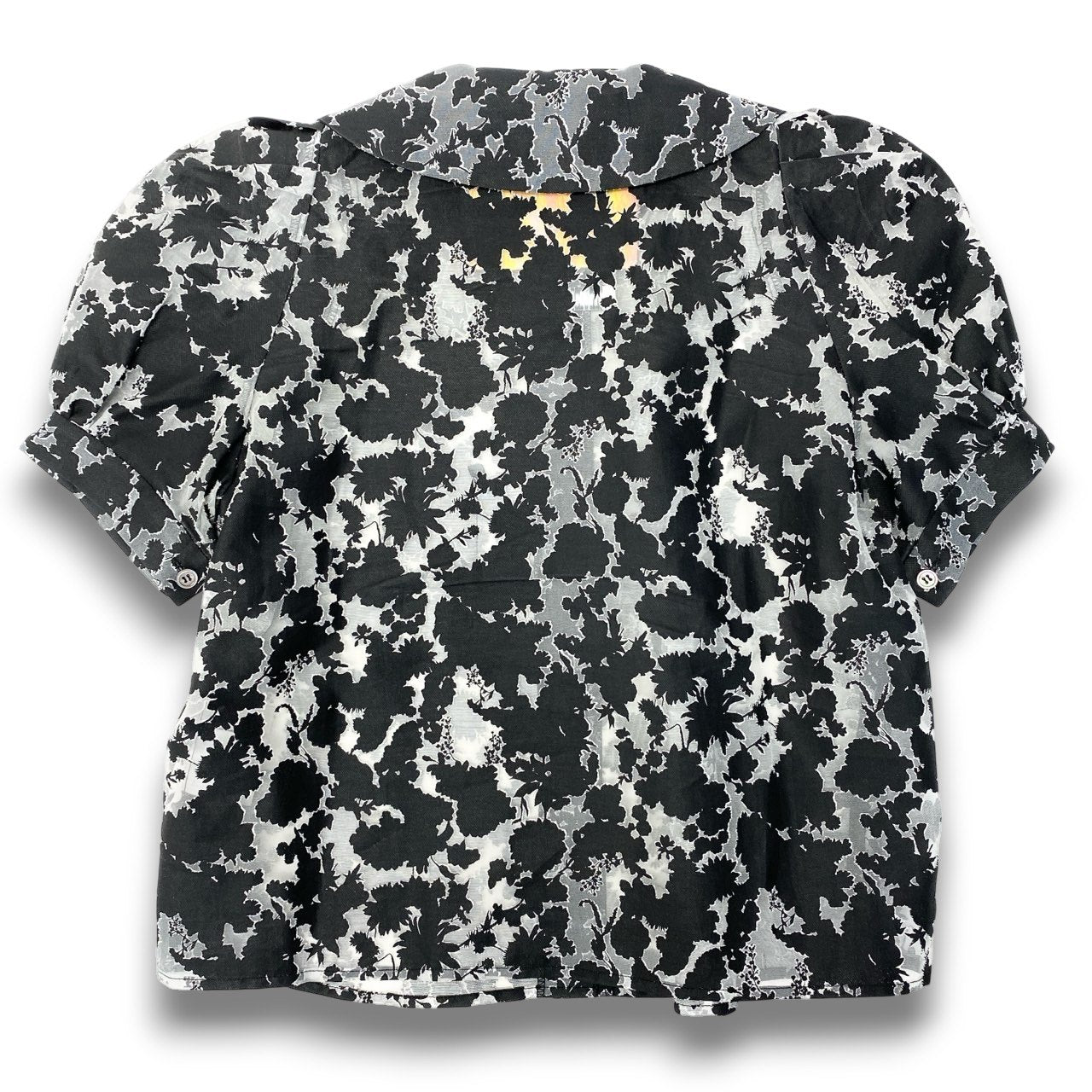 54c20 《美品》 mikio sakabe PINK HOUSE ミキオサカベ ピンクハウス シアーシャツ 半袖シャツ ブラウス 総柄 ブラック グレー レディースu02t