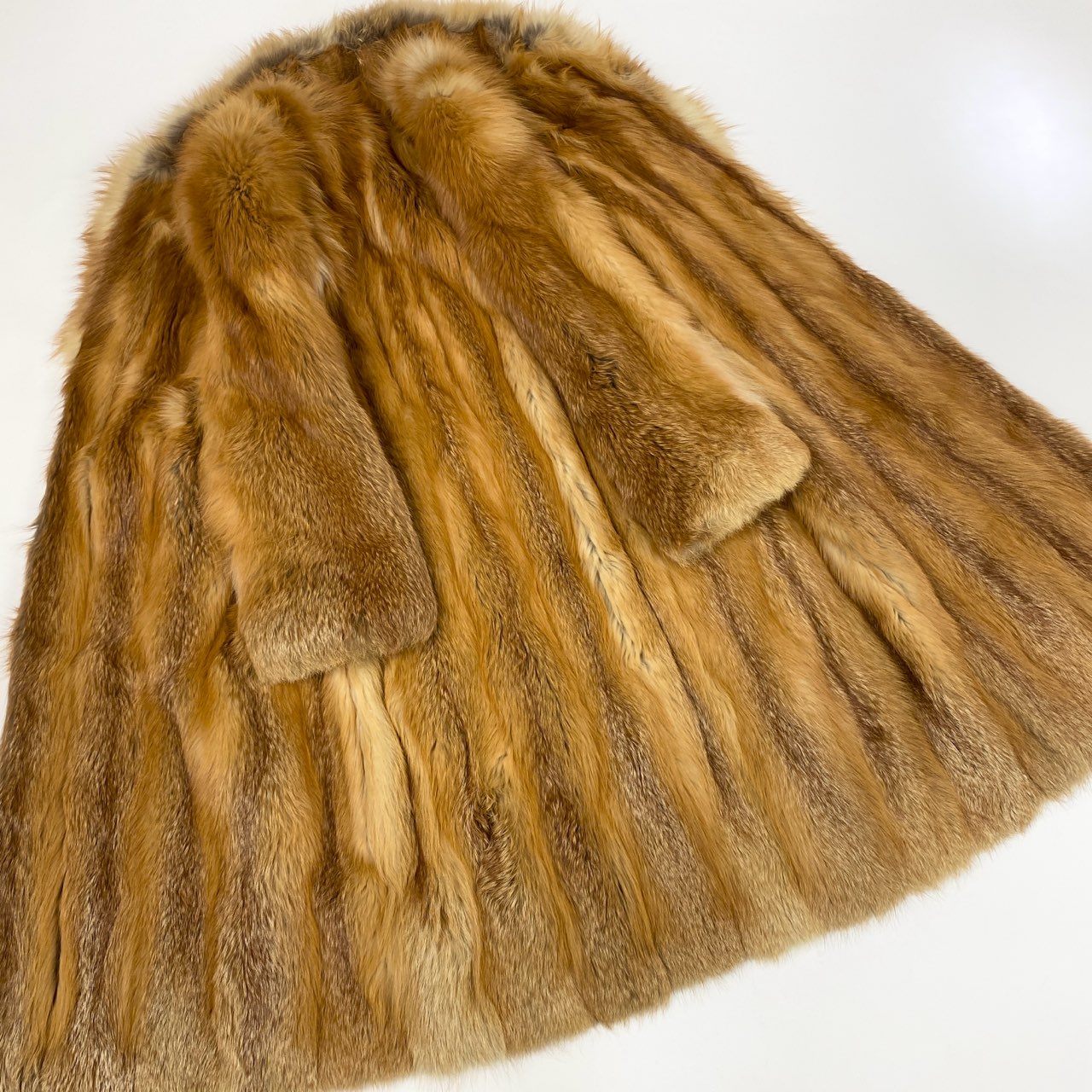69k4 AZUMA アズマ レッドフォックス 超ロングコート 107cm 茶系 最高級本毛皮 RED FOX FUR 毛並み◎ 毛質◎t18r