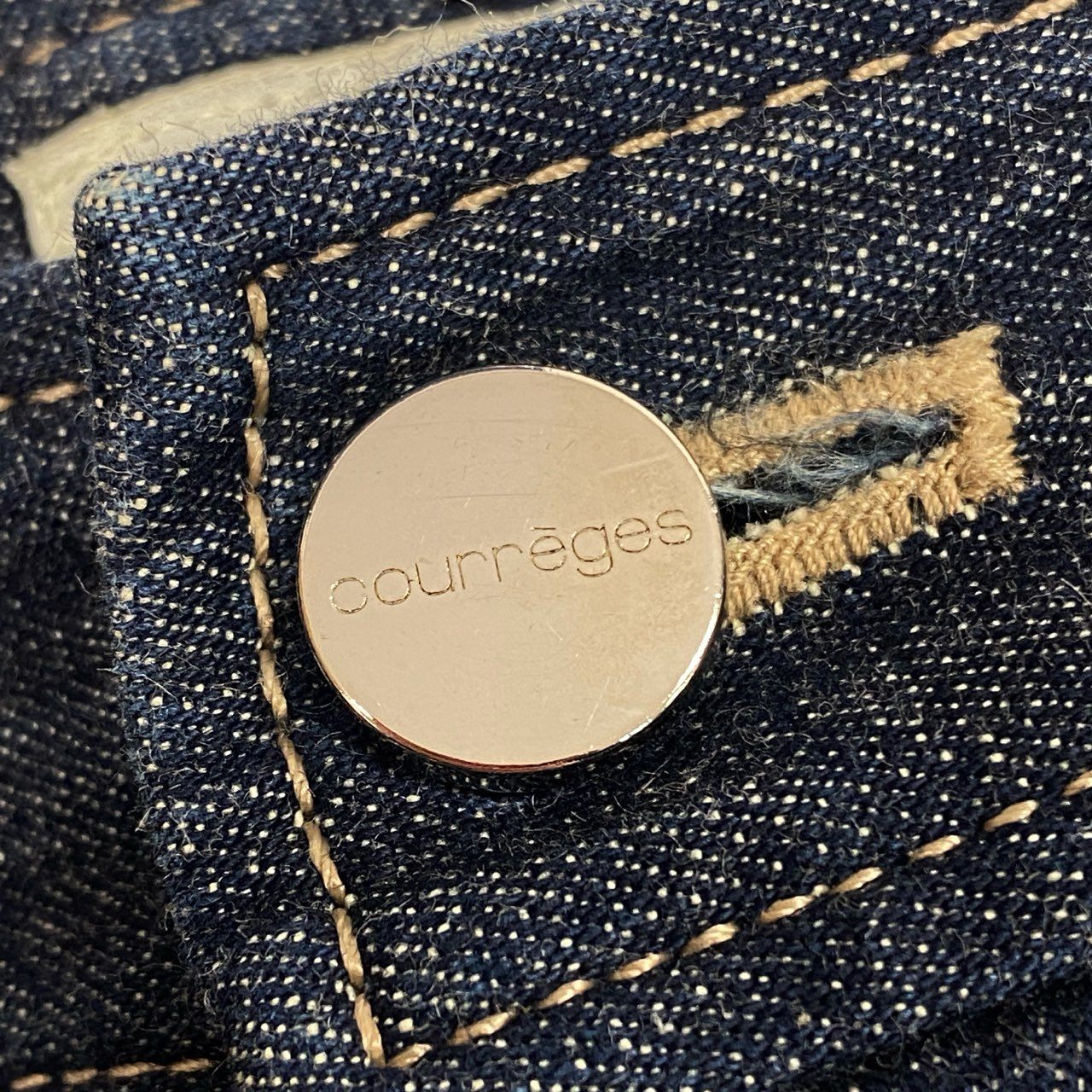 85a28 courreges クレージュ ストレートデニムパンツ ボトムパンツ ブランドロゴ刺繍 40サイズ インディゴ レディース 女性用u02t