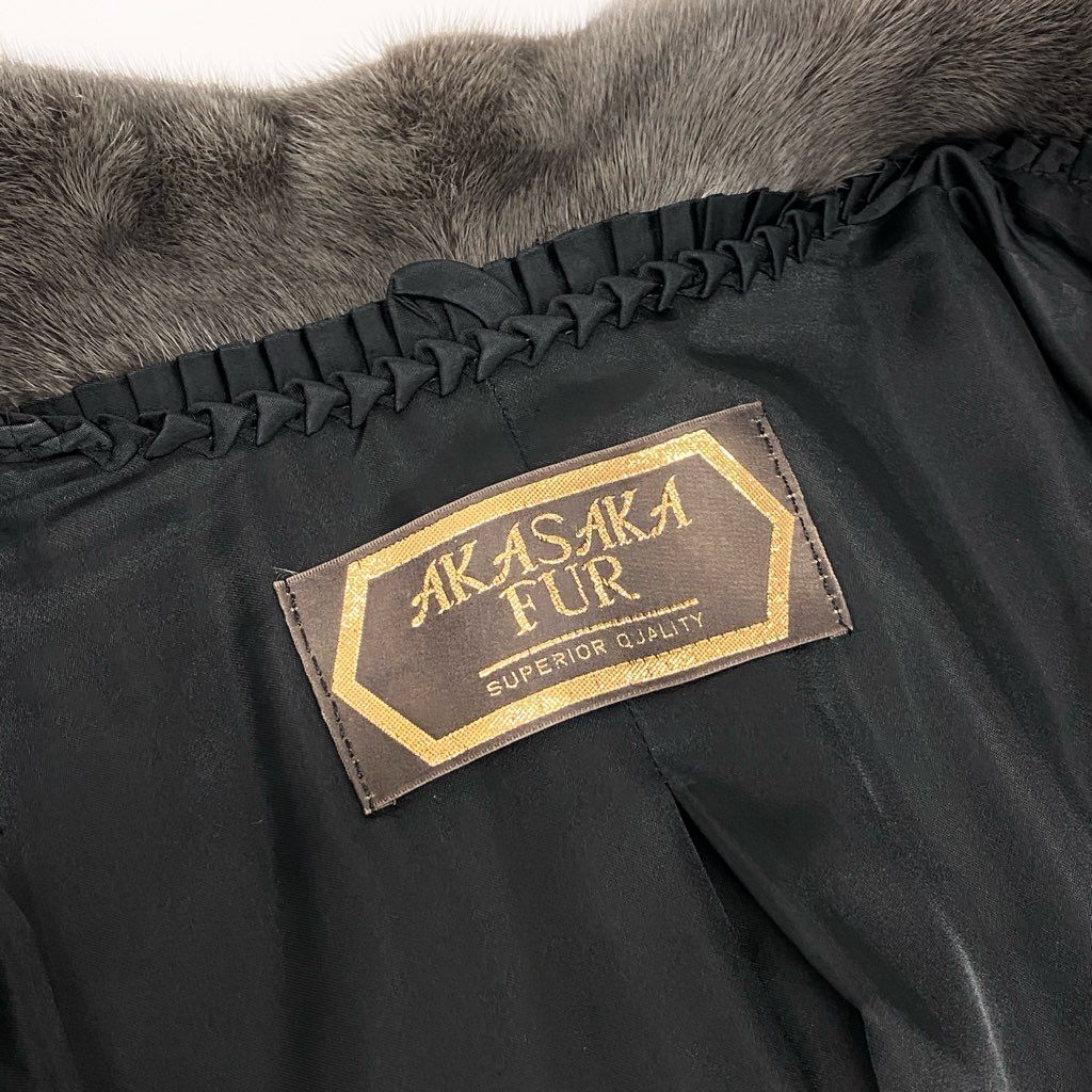 15l28 AKASAKA FUR 銀サガ SAGA MINK サガミンク 染めミンク ロングコート サイズF グレー 最高級本毛皮t18r