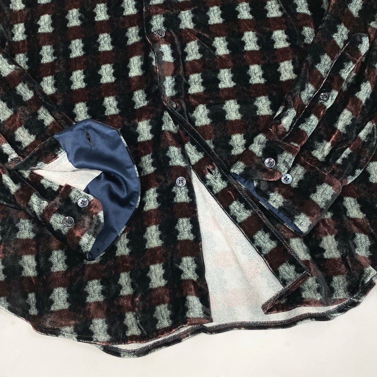 43i15 《美品》 GIORGIO ARMANI ジョルジオアルマーニ 長袖シャツベロア ドレスシャツ イタリア製 総柄シャツ チェック柄 16 ブラック メンズ 男性用u02t