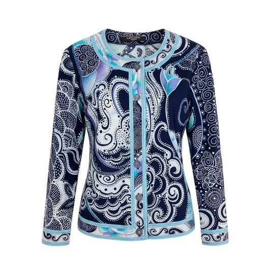 36a30 LEONARD レオナール カーディガン コットンカーディガン 総柄 トップス 0359183 Mサイズ ブルー系 コットン100％ レディース 女性用o07t