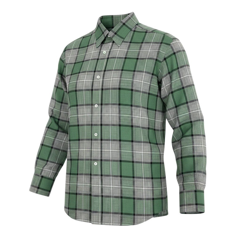 54f29 【美品】 Cale カル ロングスリーブ チェックシャツ 薄手 サイズ3 グリーン系 ウール100％ メンズ 紳士服u02t