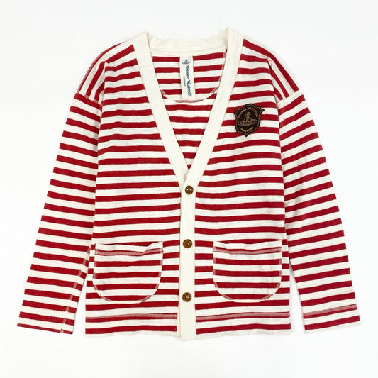 27F24 Vivienne Westwood ヴィヴィアンウエストウッド 長袖カーディガン ニット ボーダー コットンニット オーブ ワッペン メンズ 男性用 12161JO2 L レッド×ホワイト 綿100％