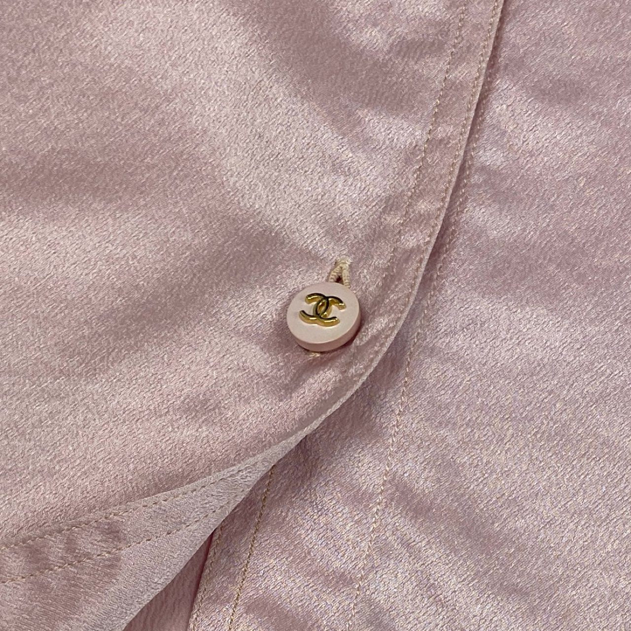 b26 CHANEL ヴィンテージ シャネル 1996年 ココマークボタン シルクシャツ シルクブラウス M~L相当 レディース トップスta1