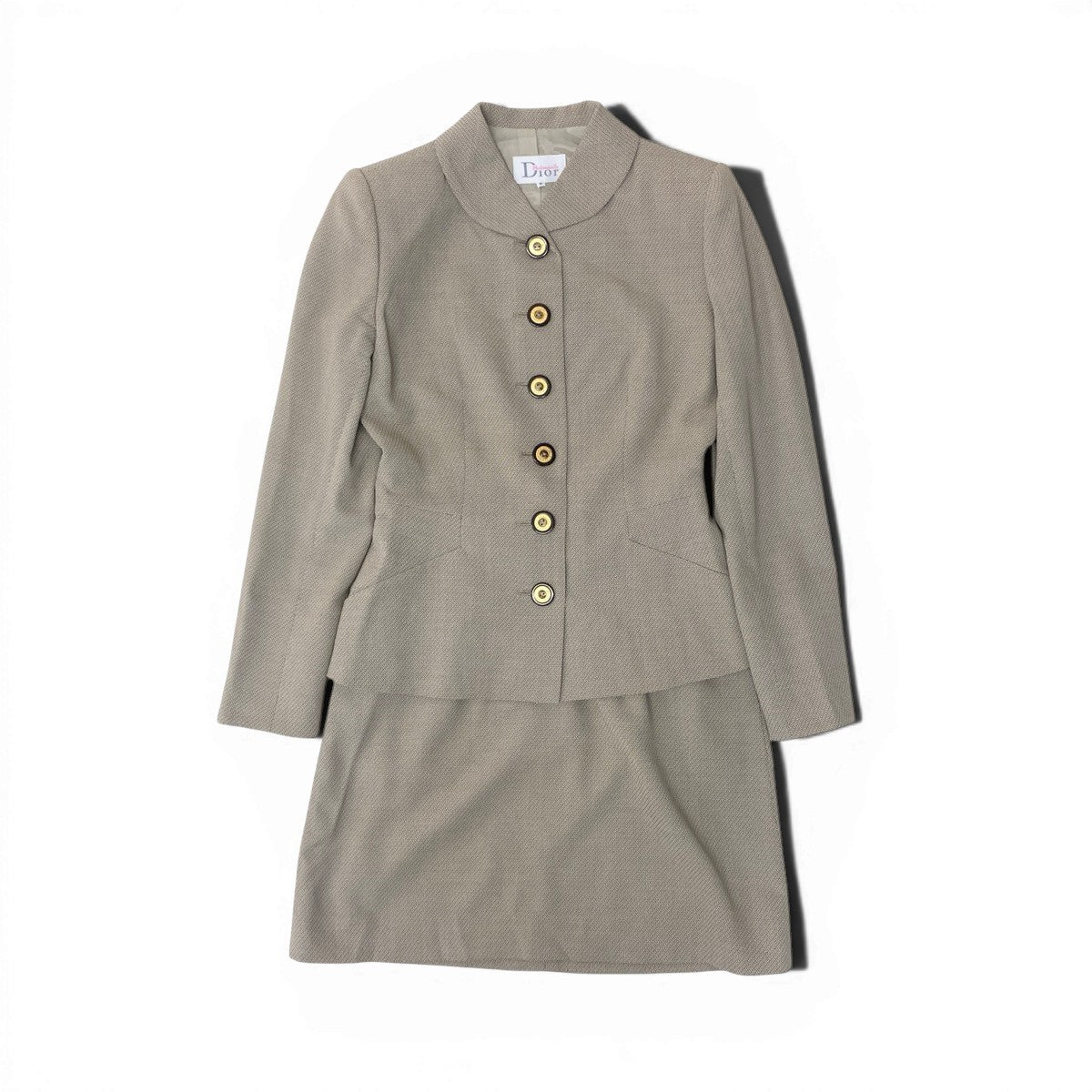 60f17 Christian Dior クリスチャンディオール ロゴボタン セットアップ ジャケットスカート Mサイズ ベージュ ウール レーヨン レディースo07t