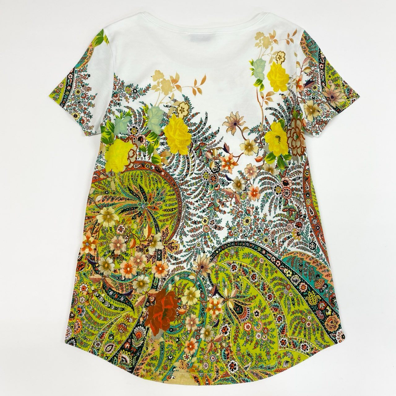 42j6 ETRO エトロ イタリア製 半袖Tシャツ クルーネック カットソー フラワープリント 花柄 レディース 女性用 ホワイト マルチカラー コットン100％u02t