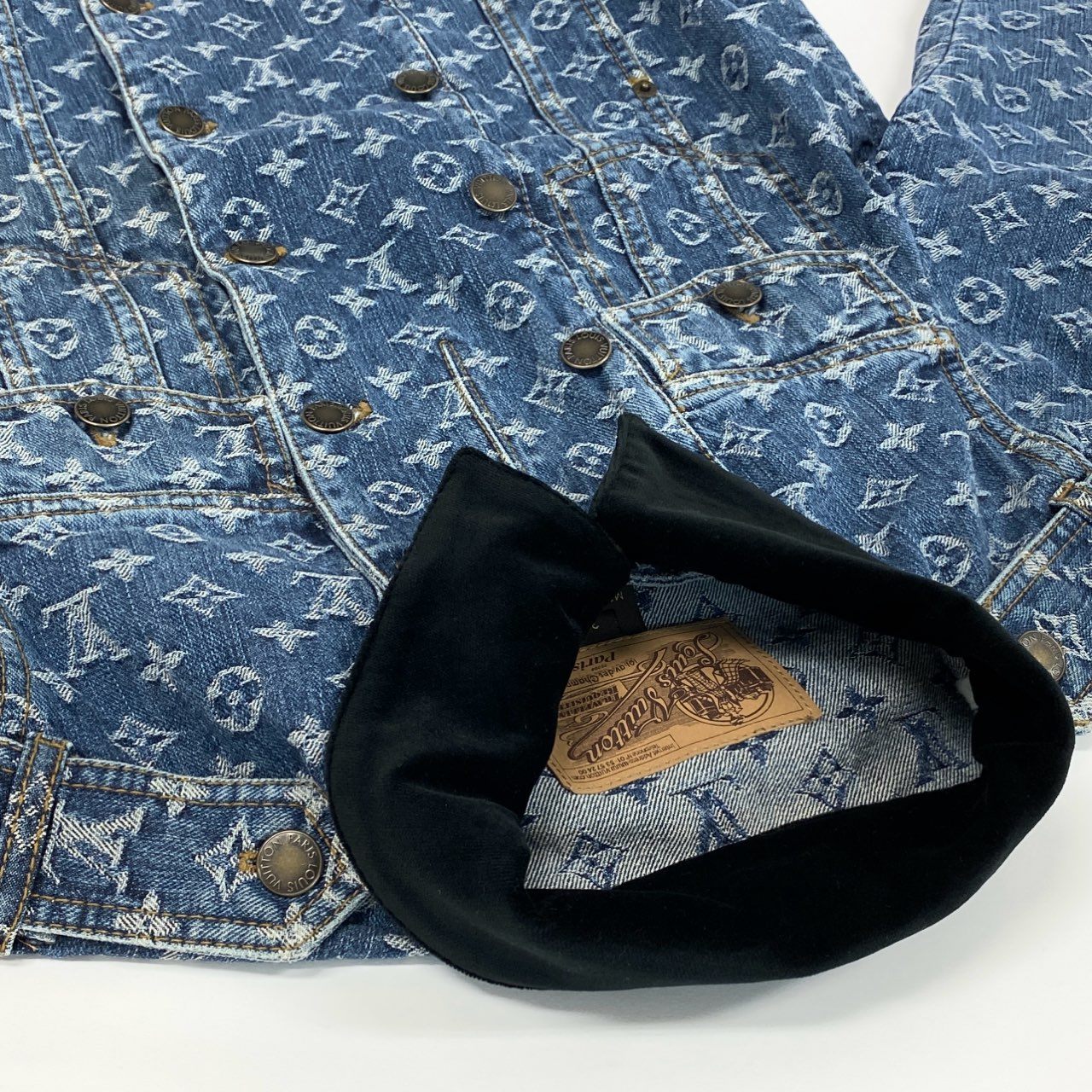 Id7 LOUIS VUITTON ヴィンテージ ルイヴィトン モノグラムジャガード ダブルデニムジャケット サイズ38 インディゴ レディースta1