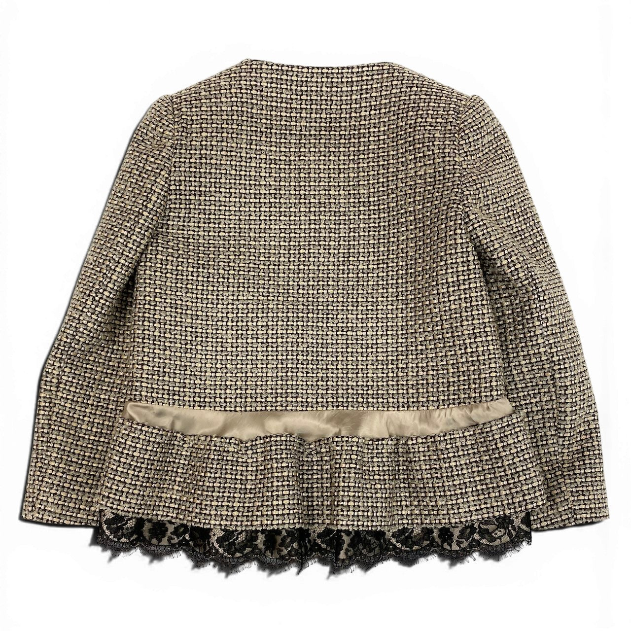 e11 sacai ノーカラーツイードジャケット 切替デザイン 12-01565 1サイズ ブラウン系 レディース 女性用u02t