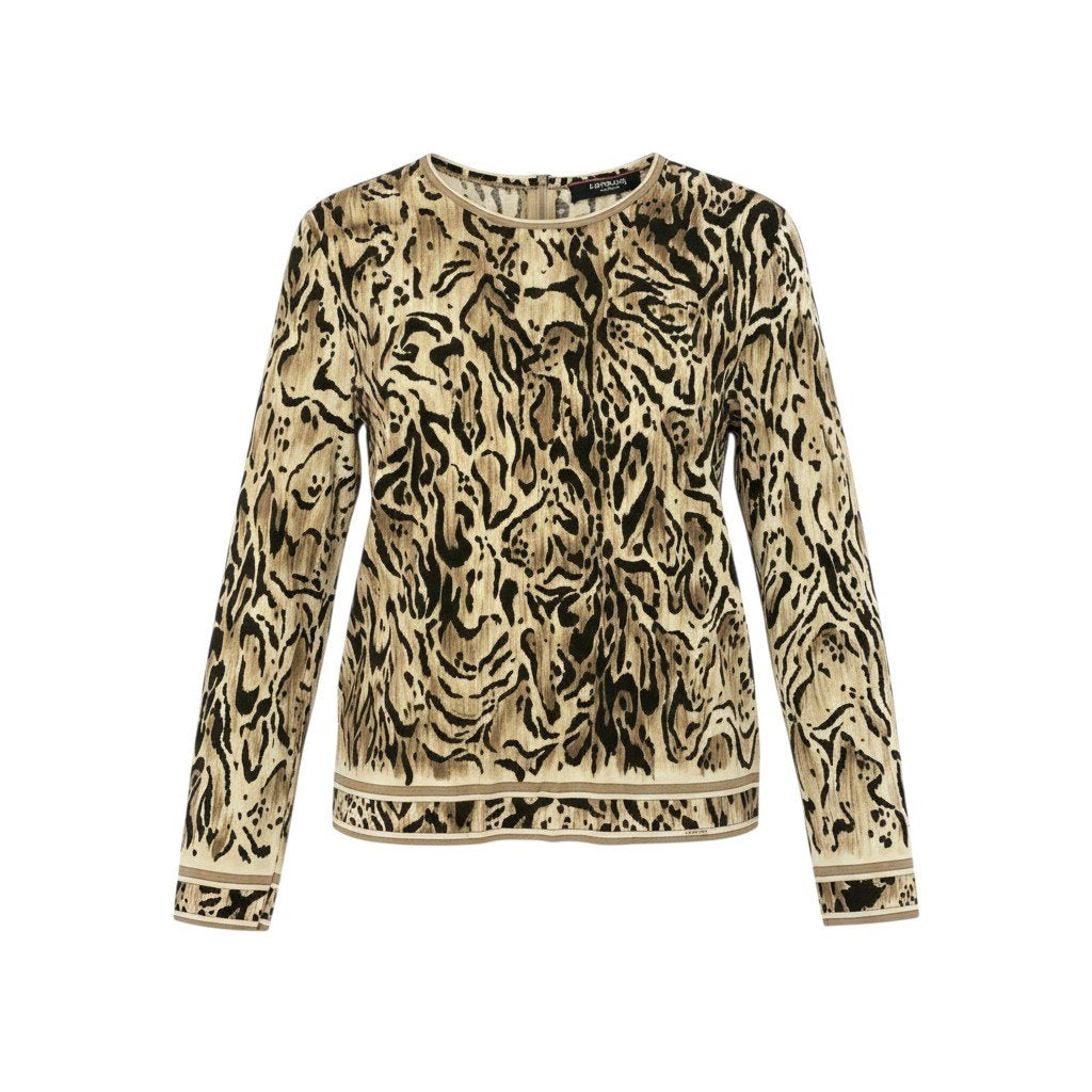 44k28 LEONARD レオナール 長袖カットソー クルーネックトップス ヒョウ柄 総柄 LLサイズ ベージュ系 レディースo07t