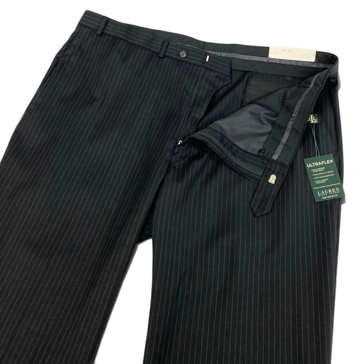 11i30 【美品】LAUREN RALPH LAUREN ローレンラルフローレン 大きいサイズ スーツセットアップ テーラードジャケット スラックス ストライプ 48Lサイズ グレー ウール100％ メンズ 男性用u02t