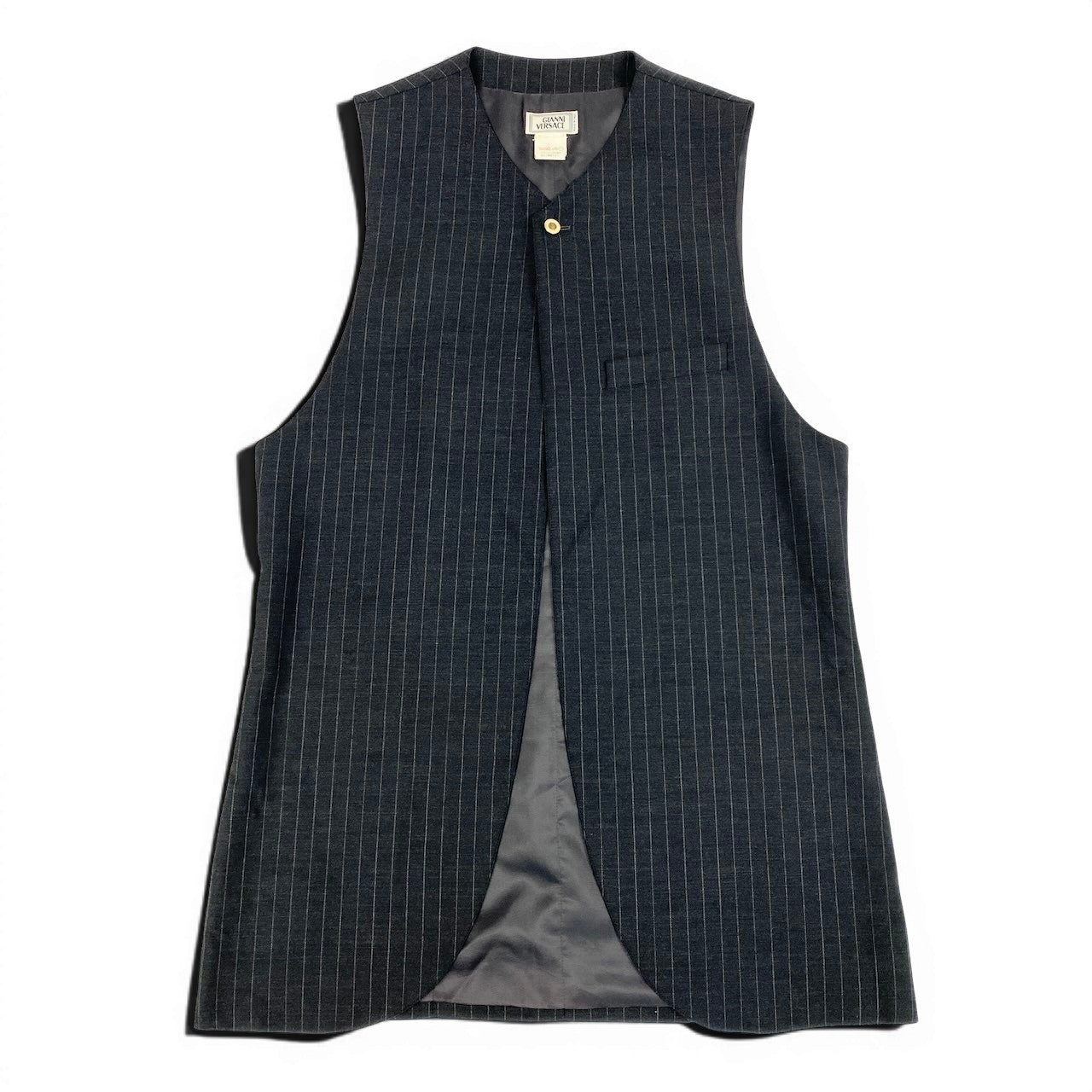 60e1 GIANNI VERSACE ジャンニ ヴェルサーチ テーラードジャケット ジレ セット ストライプ イタリア製 48サイズ グレー系 メンズ 男性用u02t