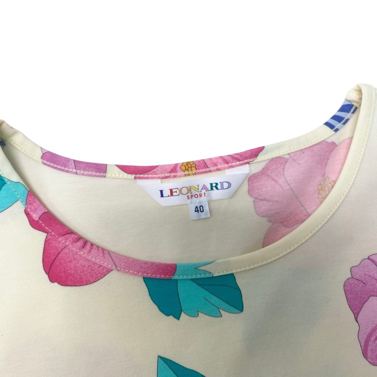 52h18 LEONARD レオナール 半袖Tシャツ カットソー トップス ストレッチ素材 40 イエロー レディースu02t