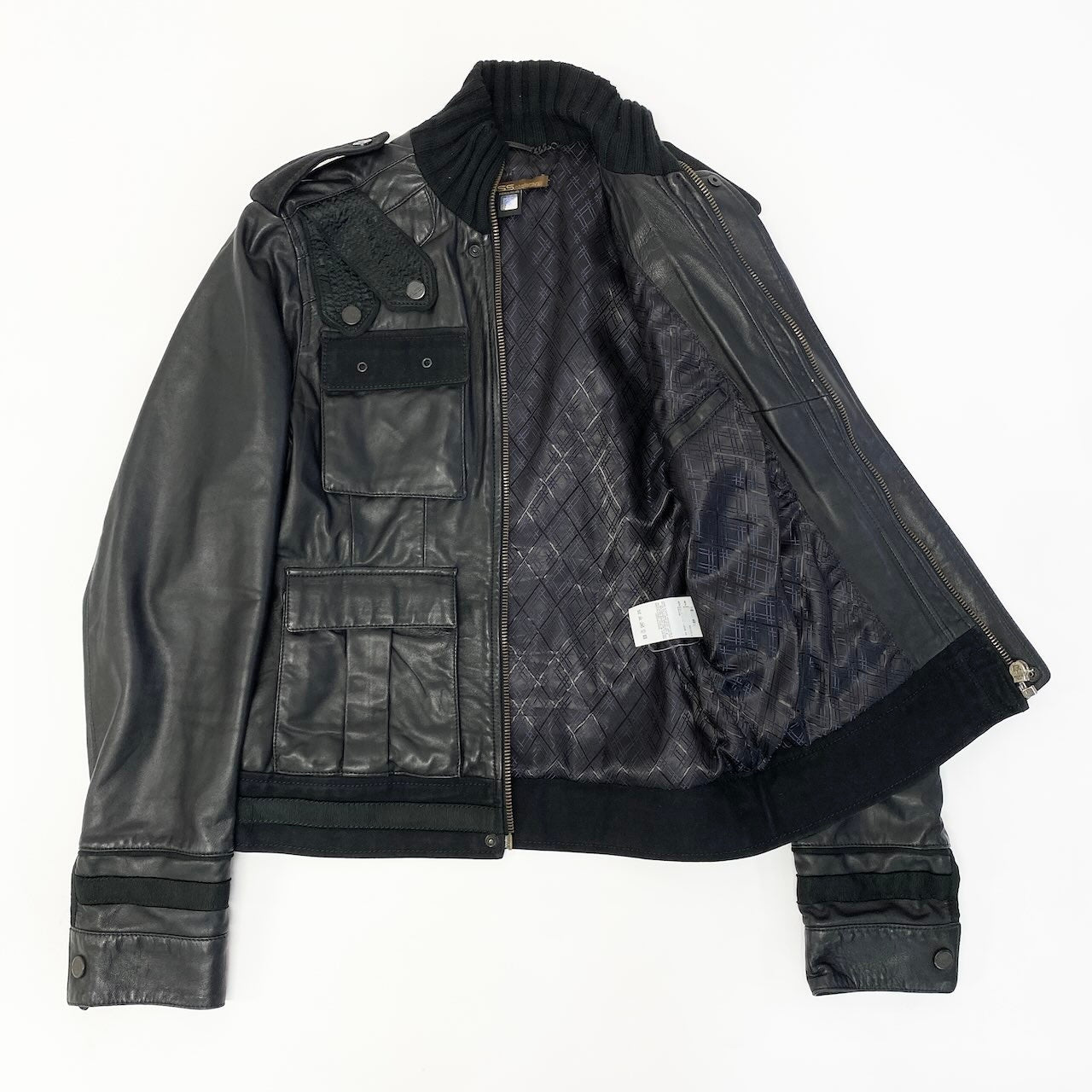 24c16 Roberto Cavalli ロベルトカヴァリ レザージャケット ライダースジャケット アウター 50サイズ ブラック レザー メンズ 男性用u02t