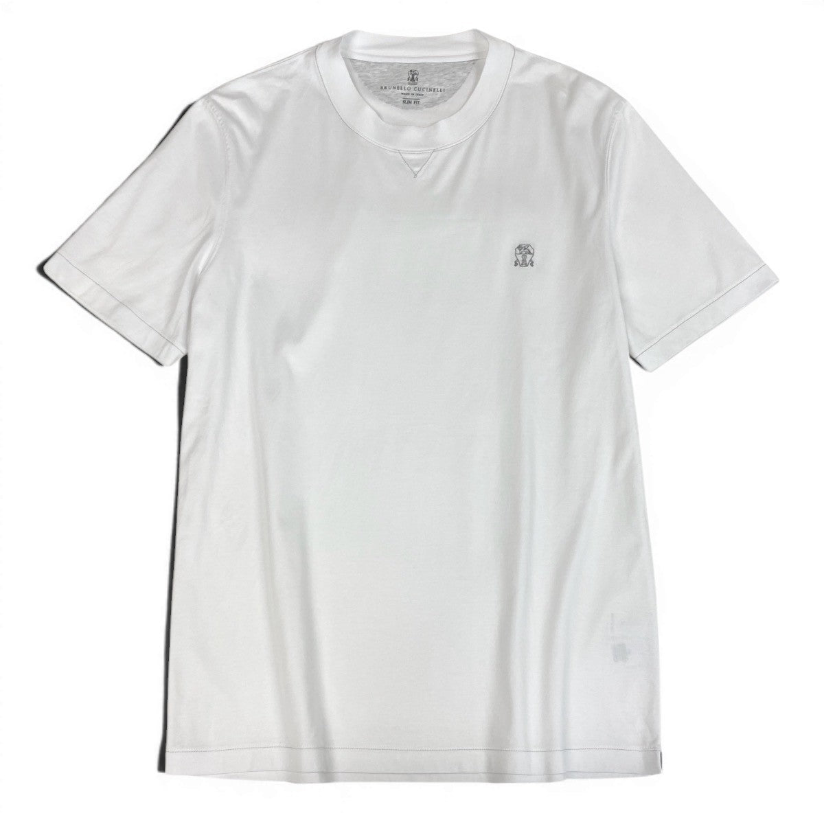 79g2 BRUNELLO CUCINELLI ブルネロクチネリ ロゴ刺繍 クルーネックTシャツ コットンカットソー SLIM FIT サイズＭ ホワイト コットン100％ メンズu02t