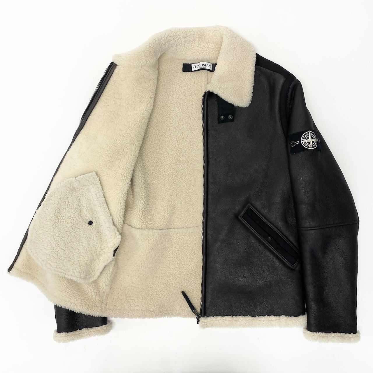 64e7【Archive】STONE ISLAND ストーンアイランド 2011AW ムートンジャケット サイズM ブラック メンズ アウターk02i
