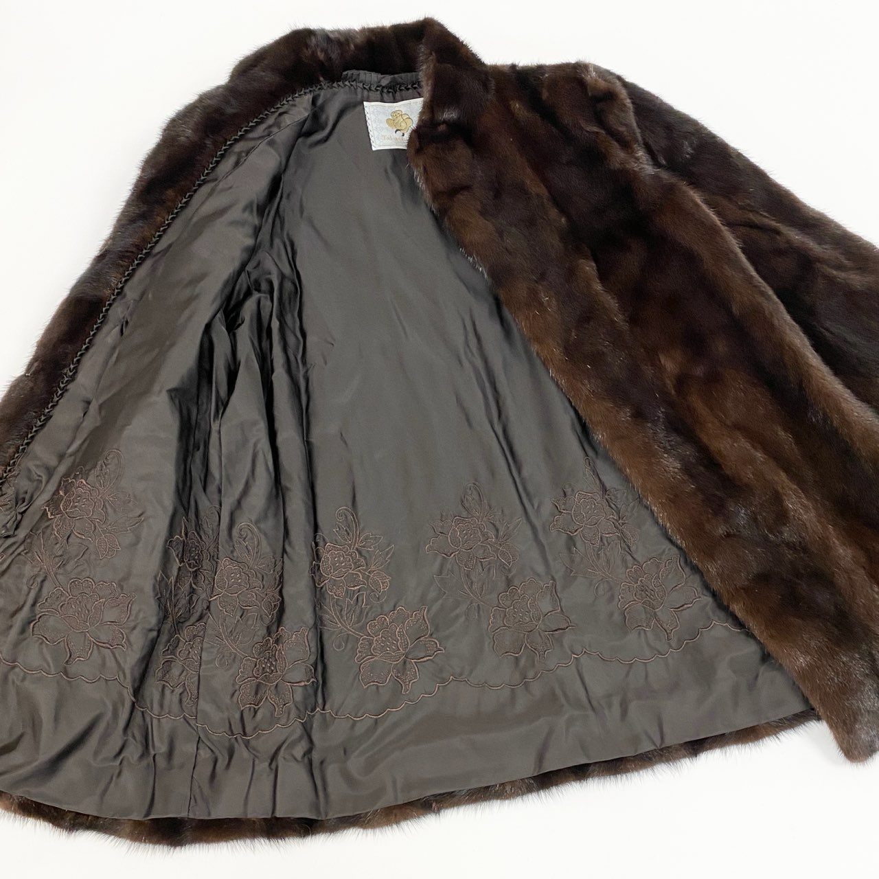 26j24 TAKASHIMAYA タカシマヤ 最高級毛皮 デミバフミンク ミンクコート 毛皮コート セミロングコート サイズ13-15 ブラウン ミンクファー レディース 裏地花柄刺繍u02t
