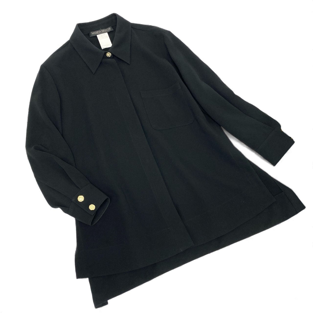 80k11 《美品》 MARINA RINALDI マリナリナルディ マックスマーラ セットアップパンツ 長袖シャツ チュニック 金ボタン テーパードパンツ ウエストゴム レディース 女性用 大きいサイズ 15 ブラックu02t